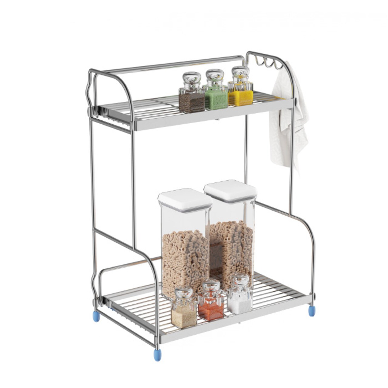 Lavish Home Kitchen Rack-2-Tiered Countertop Storage Shelves with 3 Side  Hooks-Free Standing Organizer For Spices, Jars, Condiments and More